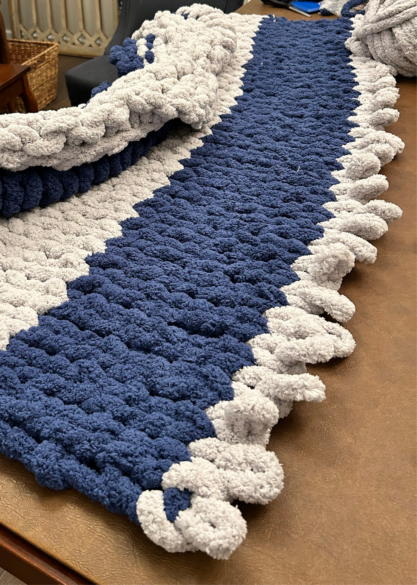 Hand-knit chunky Blanket: 4’ x 8’